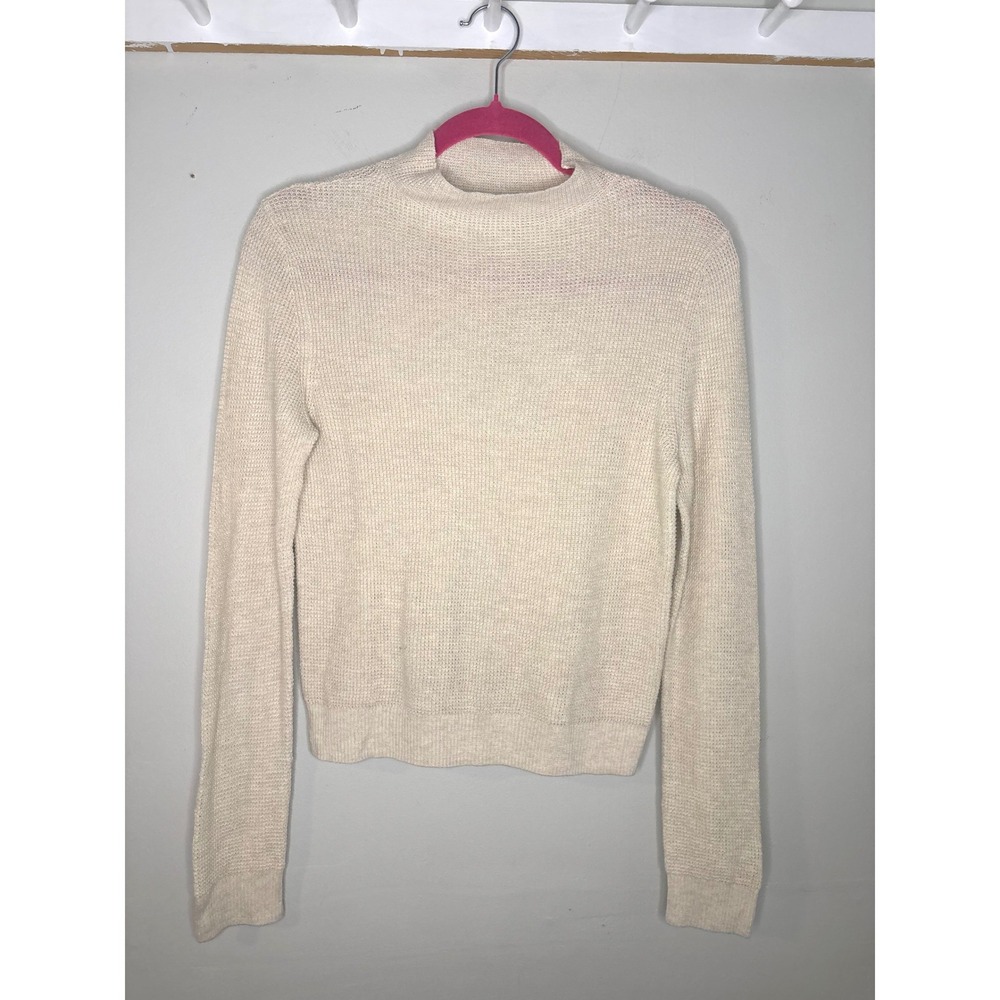 American Eagle Cream Waffle Knit‎ Mock Neck Pullover Sweater Women's M